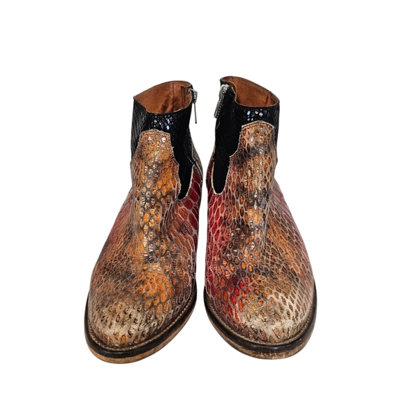 Free People RARE Snake Print Colorful Leather Heeled Boots Bohemian Distressed - Picture 4 of 9